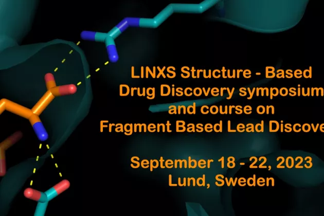 Illustration with chemical structure and text with information about the LINKS symposium in drug discovery. The information is also found on homepage.